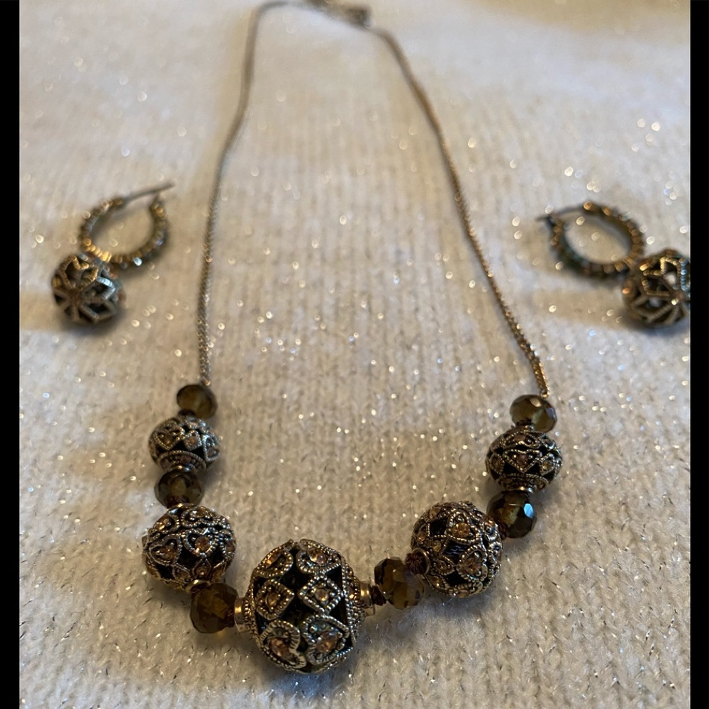 Monet gold tone necklace and earrings set